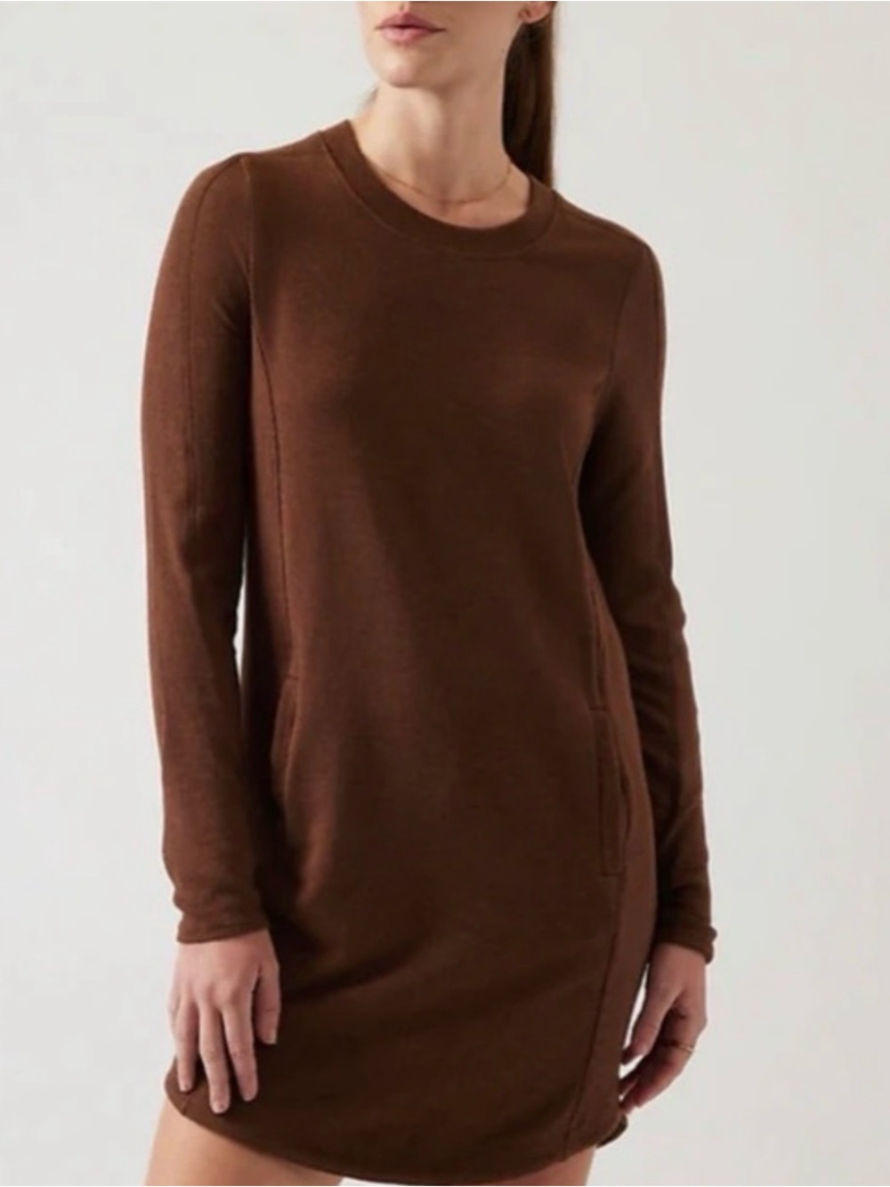athleta chocolate brown long sleeve balance dress